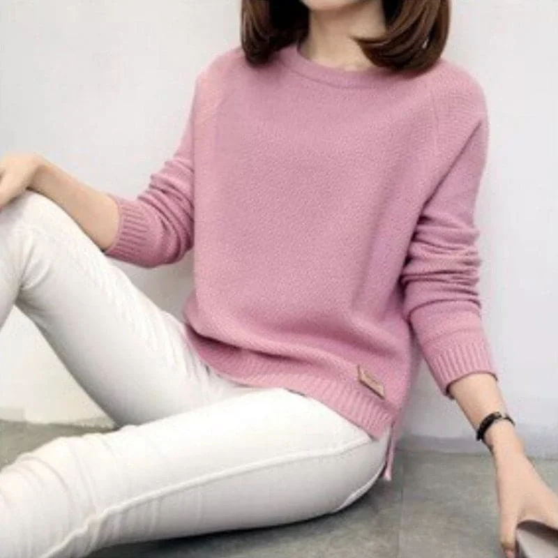 women’s comfortable wool cardigans-DressBetty - Women Long Sleeve Top Knitted Shirt Blouse Sweatshirt Loose Solid Jumper