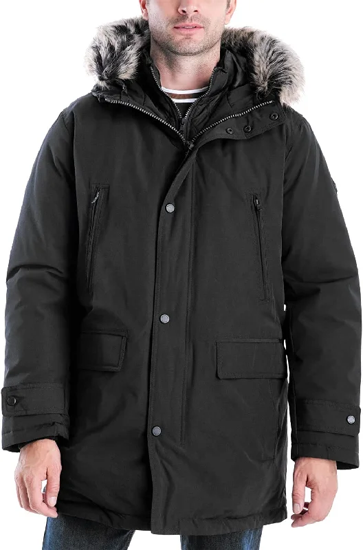 women’s trendy fall skirts for work-Michael Kors Men MMK791896 Heavyweight Hooded Snorkel Parka Coat With Bib Black