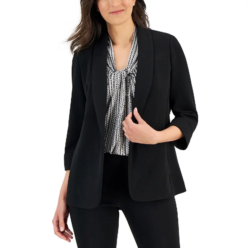 women’s trendy office outfits-Kasper Womens Crosshatch Proffesional Open Front