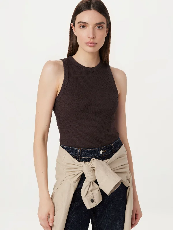 women’s stylish knitwear for fall-The Ribbed Racer Tank Top in Dark Chocolate