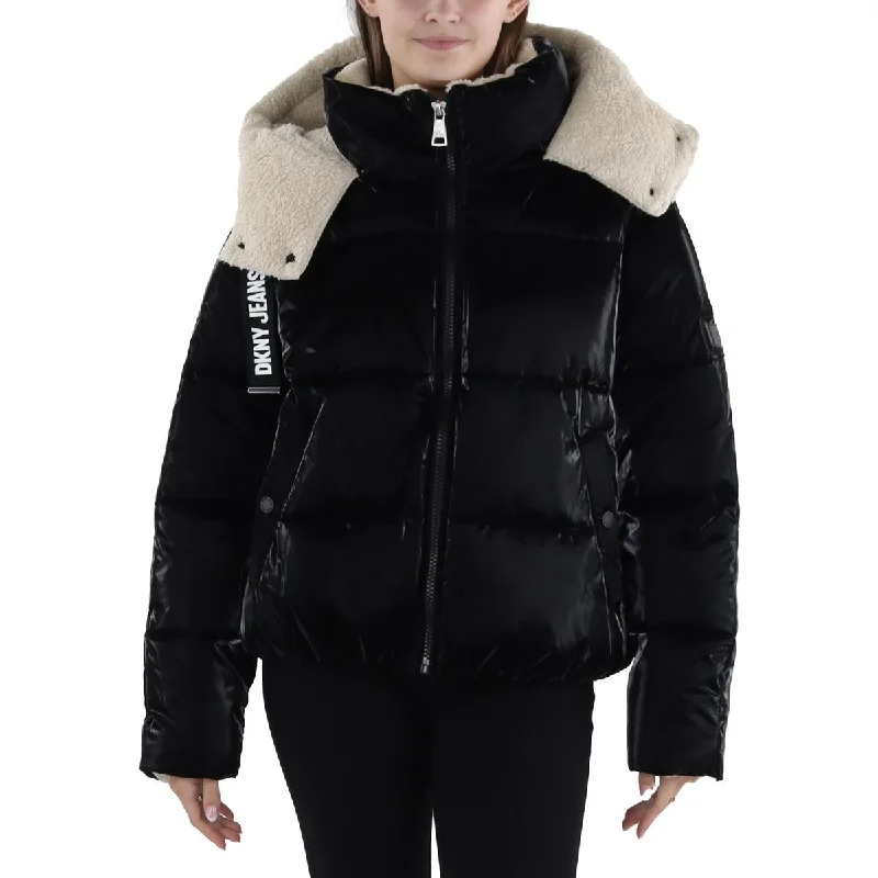 women’s cozy formal dresses for office-DKNY Jeans Womens Faux Fur Lined Quilted Puffer Jacket