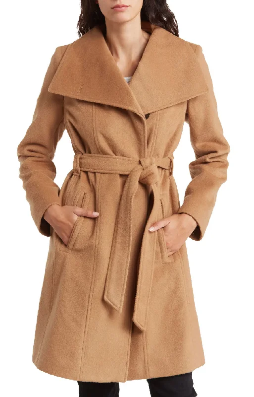 women’s business casual fashion-Michael Michael Kors Wool Belted Wrap Solid Camel Coat