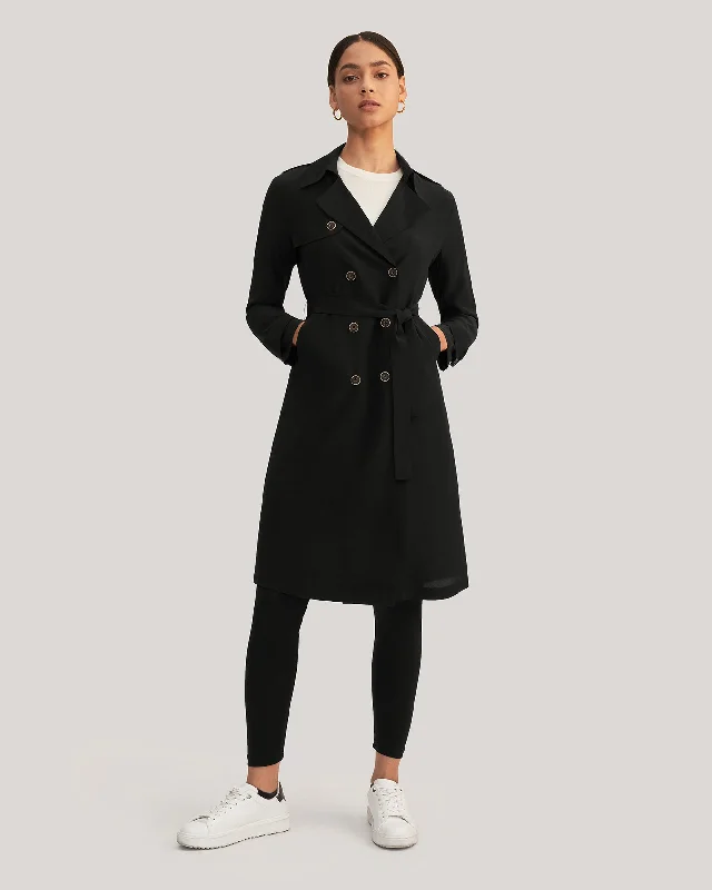 women’s smart casual skirts-Classic Woman Double Breasted Silk Trench Coat