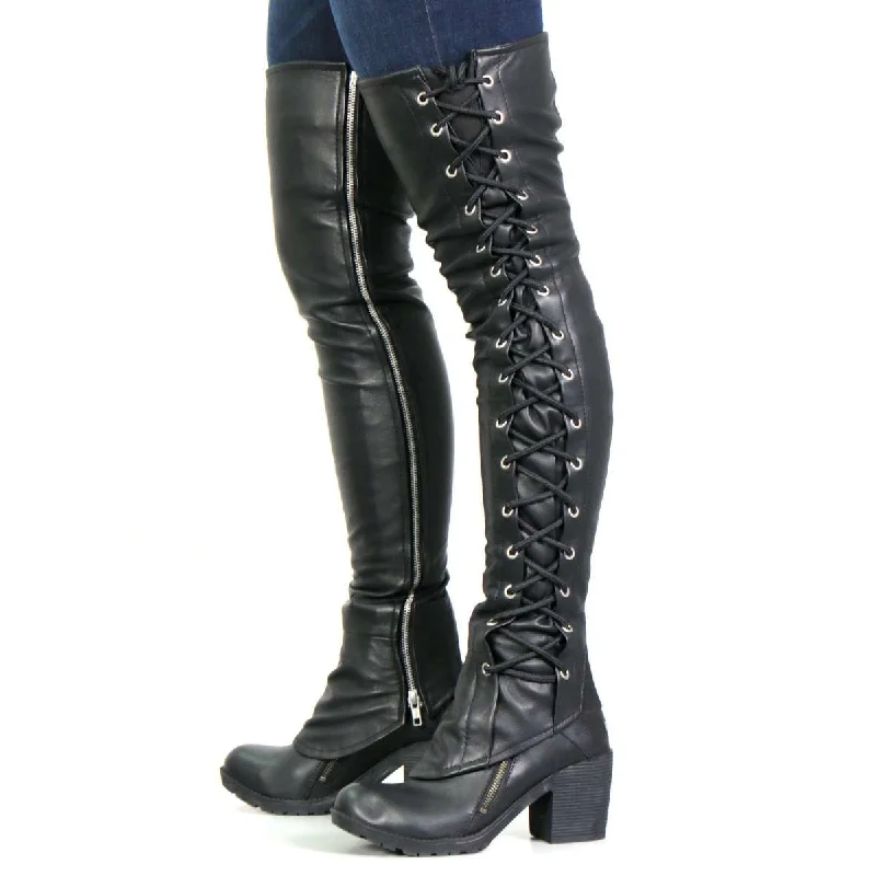 women’s comfortable winter wear-Hot Leathers LCU1003 Ladies Black Lambskin Leather Leggings with Black Side Lace