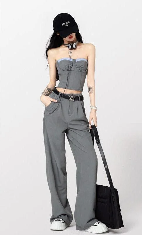 women’s fashion outdoor jackets-Corset Top & Wide Leg Pants Two Piece Set