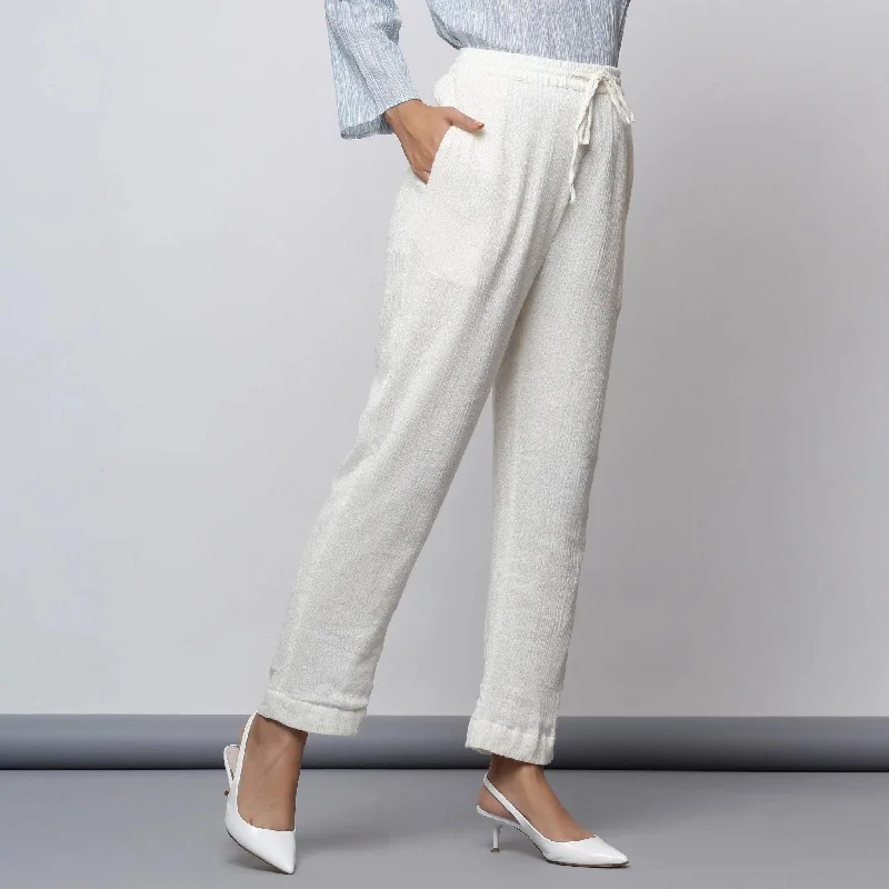 women’s smart casual winter outfits-Off-White Crinkled Cotton Elasticated Mid-Rise Tapered Pant