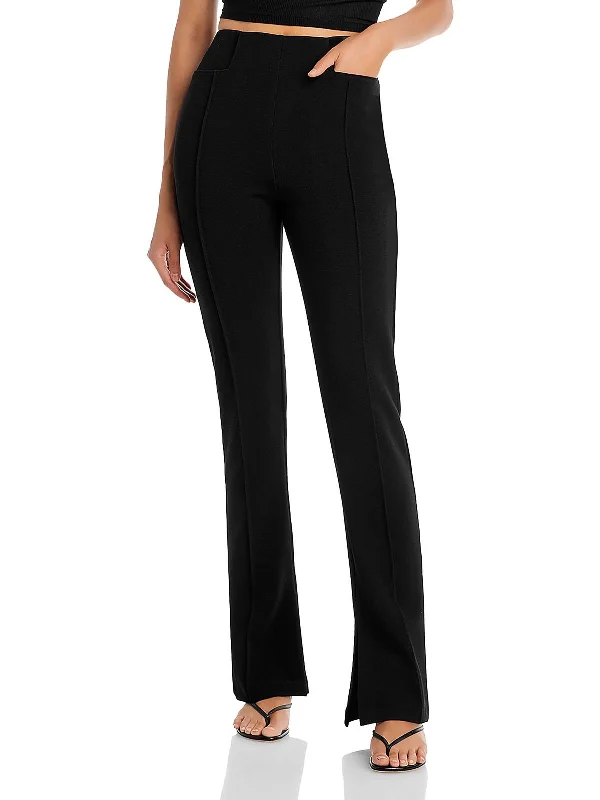 women’s elegant evening pants-Womens High Rise Pintuck Straight Leg Pants