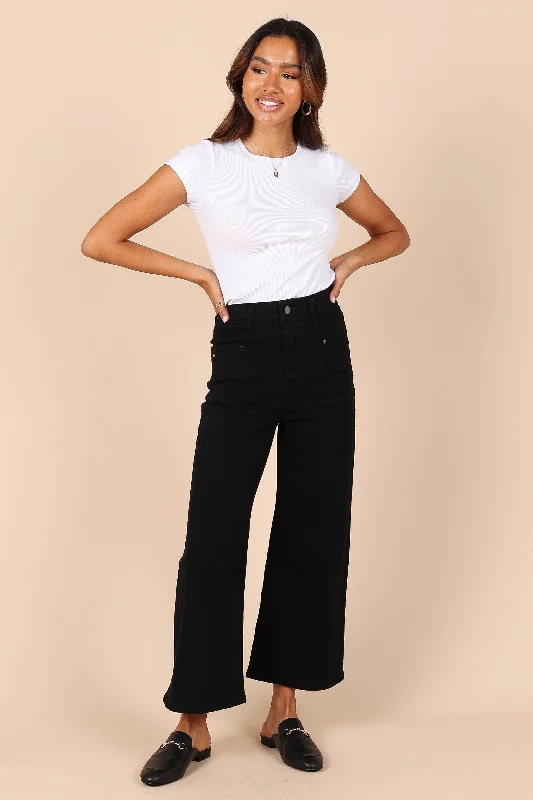 women’s chic printed pants-Georgette High Waisted Straight Leg Pants - Black