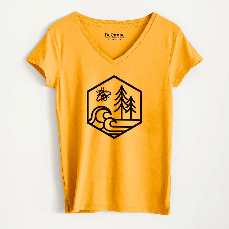 women’s business casual fashion-Harmonious Hexagon - Bees, Seas, Trees - Women's 100% Recycled V-neck