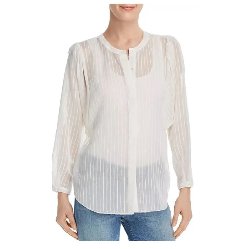 women’s chic cozy fall tops-Joie. Women's White Rashelda Striped Sheer Long Sleeve Blouse