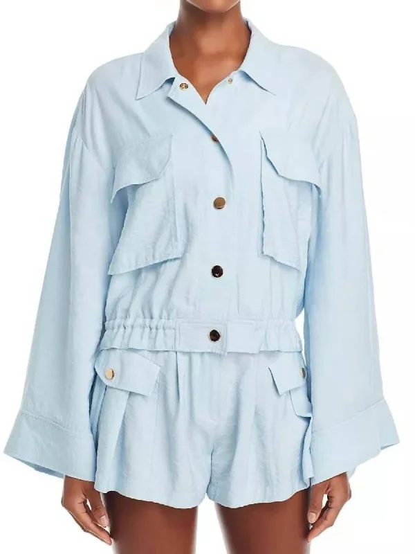 women’s chic holiday dresses-Chelsea Snap Front Jacket In Crystal Blue