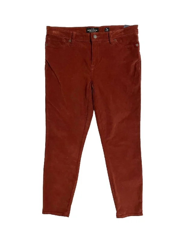 women’s trendy weekend tops-Corduroy Cropped Skinny Pants In Rust Brown