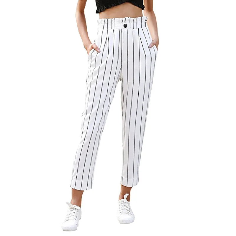 women’s cozy fall outfits-SAGACE Summer Women's Pants 2019 Striped Slim Straight Leg Casual Button Pants With Pockets pants women pants Female Clothes new