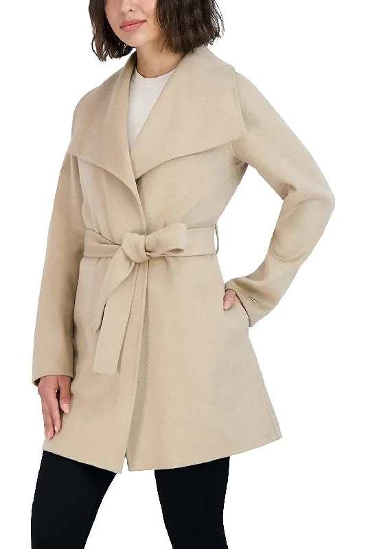 women’s trendy fashion tops for winter-Tahari Women's Wool Wrap Coat with Tie Belt, Light Beige