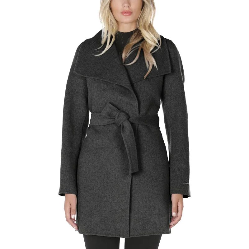 women’s business casual cardigans-TAHARI Women's Wool Wrap Coat with Tie Belt Deep Charcoal Belted Jacket