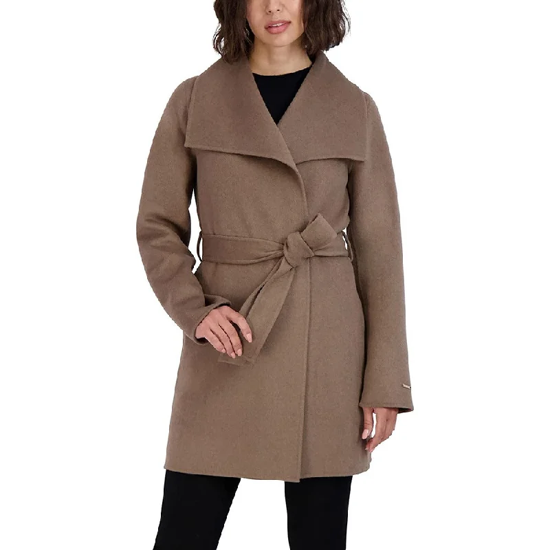 women’s comfy casual coats-Tahari Women's Mink Wool Wrap Coat Belted Jacket