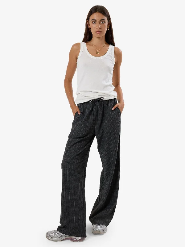 women’s chic leather skirts-Colby Drawstring Pant - Charcoal Pinstripe