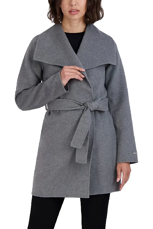 women’s elegant lace skirts-Tahari Women's Ash Gray Wool Wrap Coat Jacket Ella