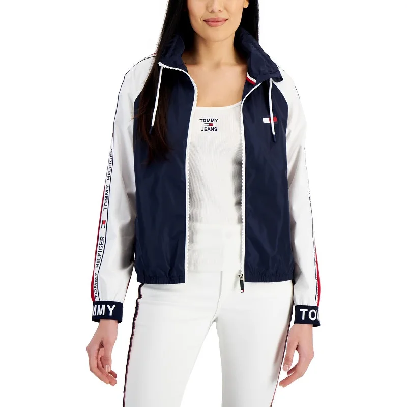 women’s cozy long sleeve tops-Tommy Hilfiger Womens Colorblock Lightweight Windbreaker Jacket