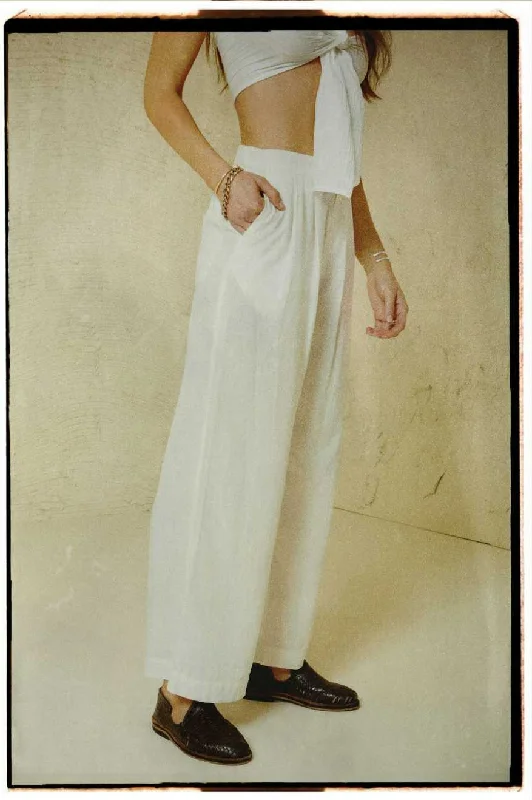 women’s comfortable knit skirts-Vintage Linen Blend Wide Leg Pant - Off White