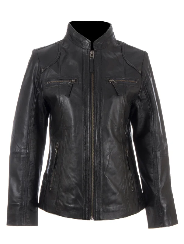 women’s formal fashion skirts-OBFQ Women's Biker Jacket - Black