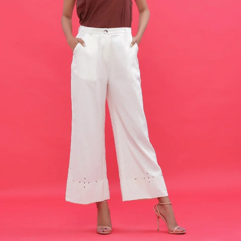 women’s casual work cardigans-White Warm Cotton Corduroy Ankle Length Bootcut Pant