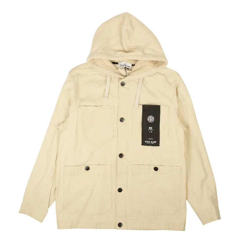 women’s trendy fall cardigans-Stone Island Panama Placcato Hooded Jacket - Oatmeal