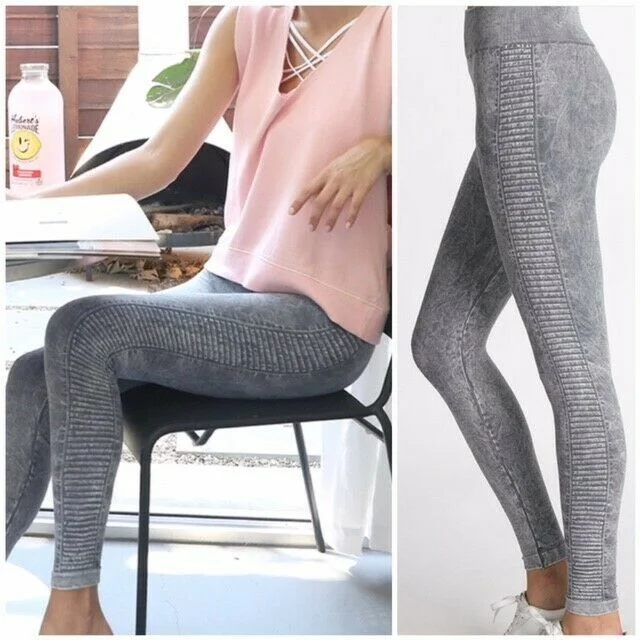 women’s comfortable formal outfits-Granite Gray Vintage Ladder Seamless Jegging Leggings Womens Active One Size