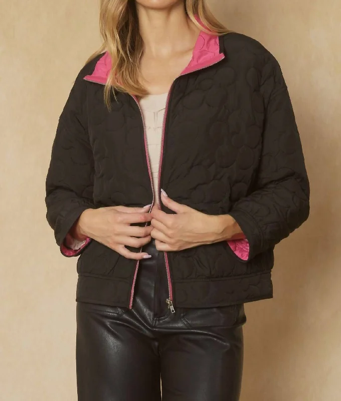 women’s chic winter wear-Fun On The Weekends Jacket In Black And Pink