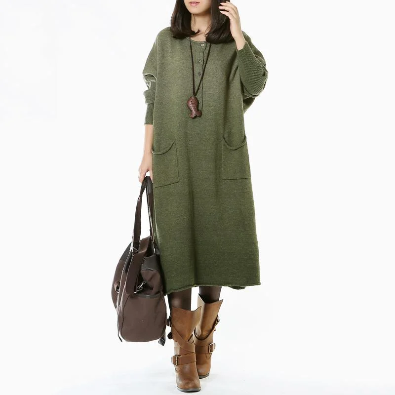 women’s cozy printed skirts for fall-Tea green long woman sweaters knit maxi dress