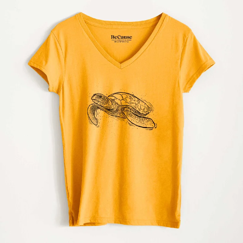 women’s stylish winter tops-Hawksbill Sea Turtle - Eretmochelys imbricata - Women's 100% Recycled V-neck