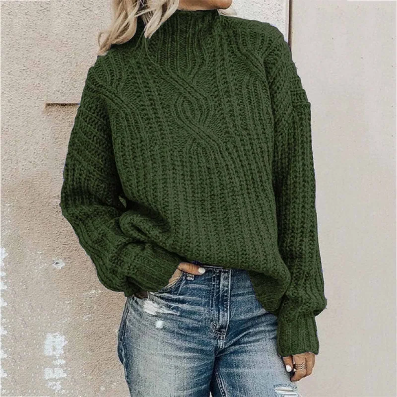 women’s casual office pants-DressBetty - Turtleneck Jacquard Sweater Women Vintage Casual Loose Solid Long Sleeve Temperament Commute Knitted Pullover Top Pull