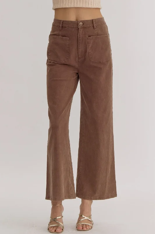 women’s classic button-down shirts-Solid High Waisted Wide Leg Pants