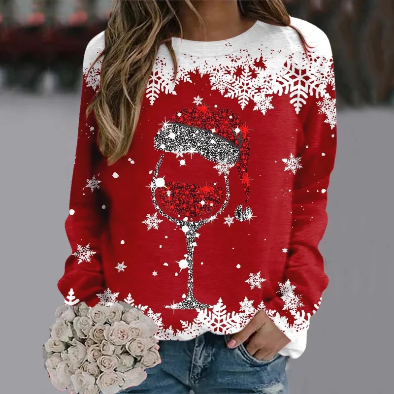 women’s casual winter dresses-Reindeer Graphic Long Sleeve Sweatshirt - New Year Christmas Sweater