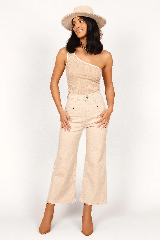 women’s trendy fashion blouses-Georgette High Waisted Straight Leg Pants - Beige