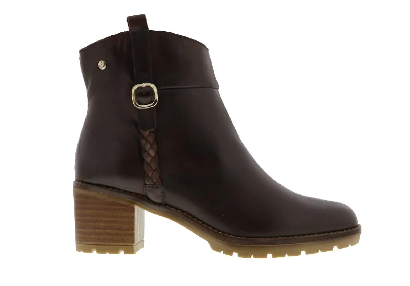 women shoes with fashionable buckle accents-Llanes Leather Ankle Boots In Caoba