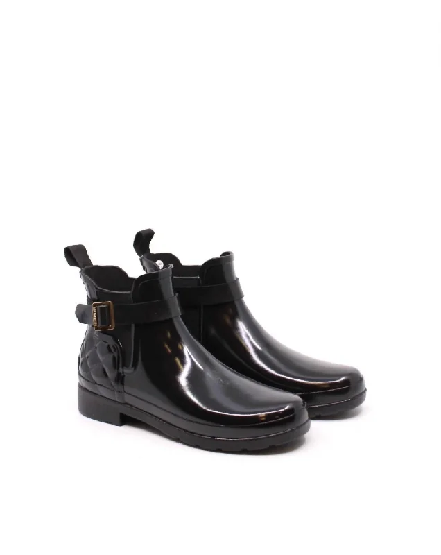 women shoes for active adventures and walks-Women's Refined Chelsea Quilted Boots In Black Gloss