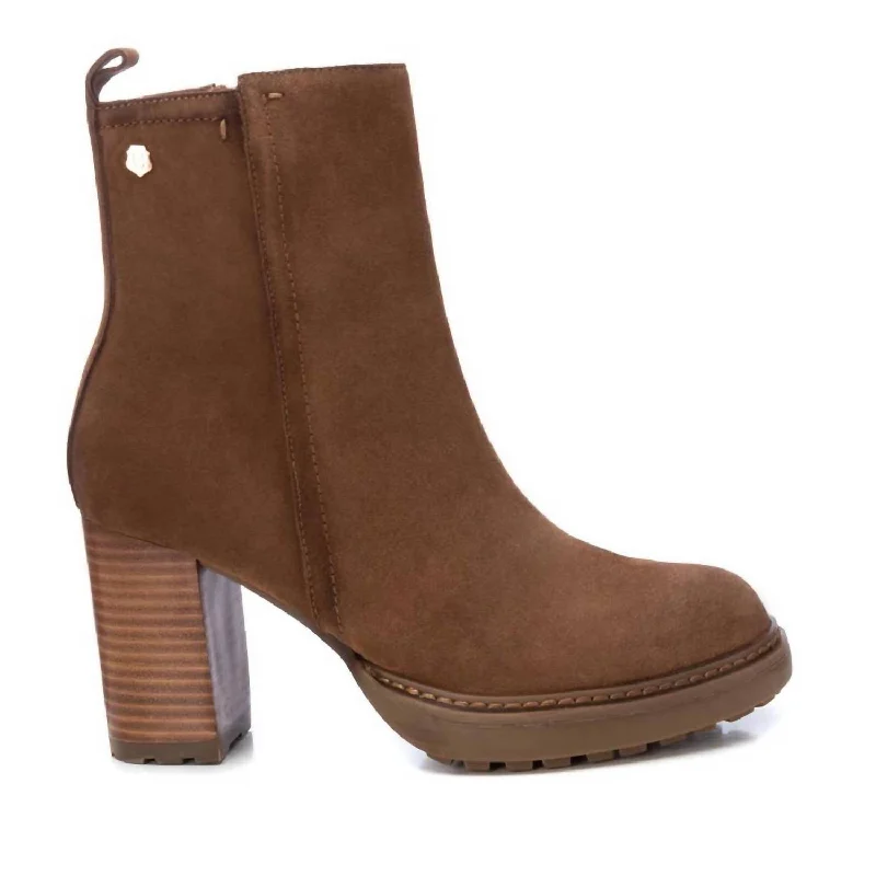 women shoes for fall season fashion-Women's Suede Booties In Camel