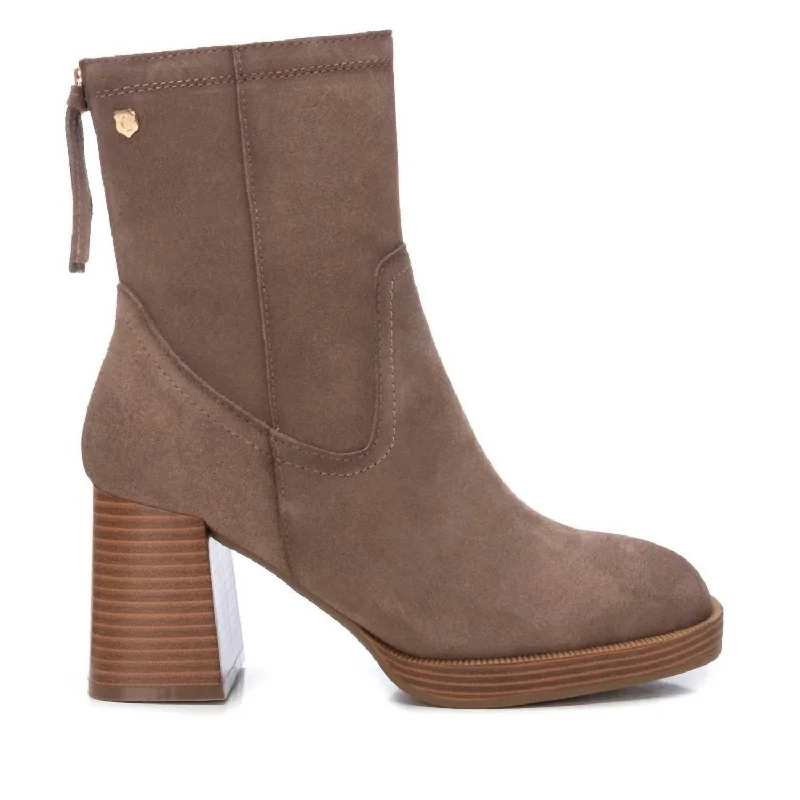 women shoes for sleek casual street style-Women's Suede Booties In Taupe