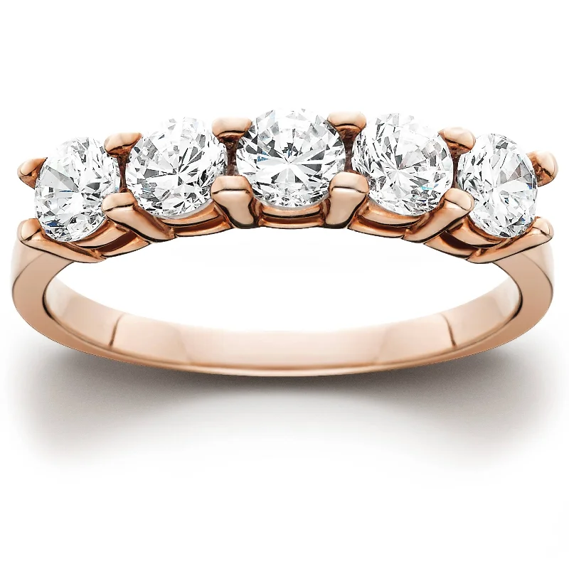 elegant wedding rings with sapphire gemstones -1 1/4 Ct 5 Stone Round Cut Diamond Wedding Anniversary Ring 14K Rose Gold