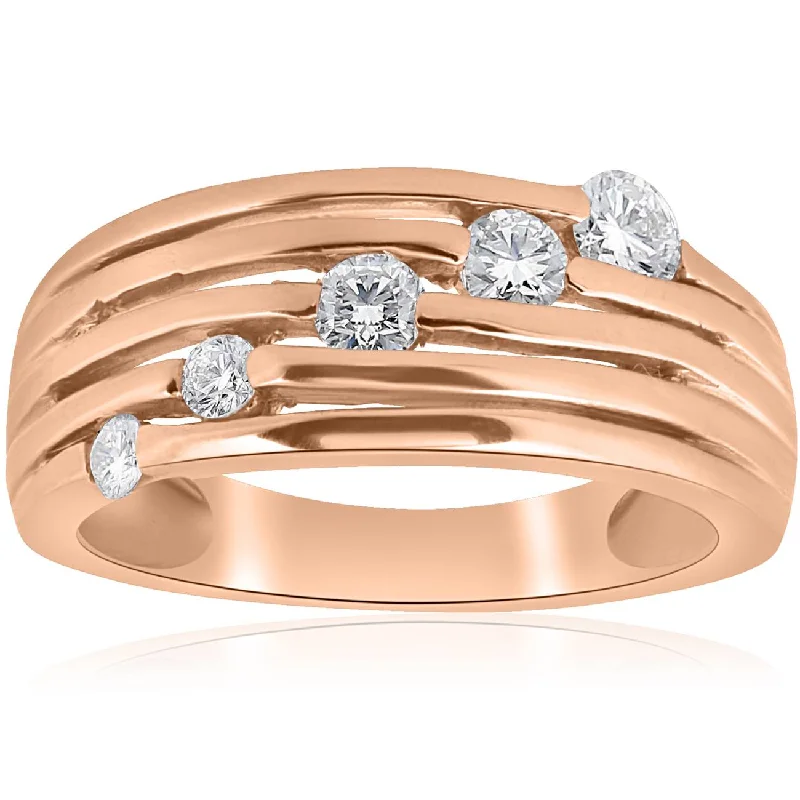 luxury wedding bands with gemstones -14K Rose Gold 1/2ct Diamond Right Hand Journey Ring