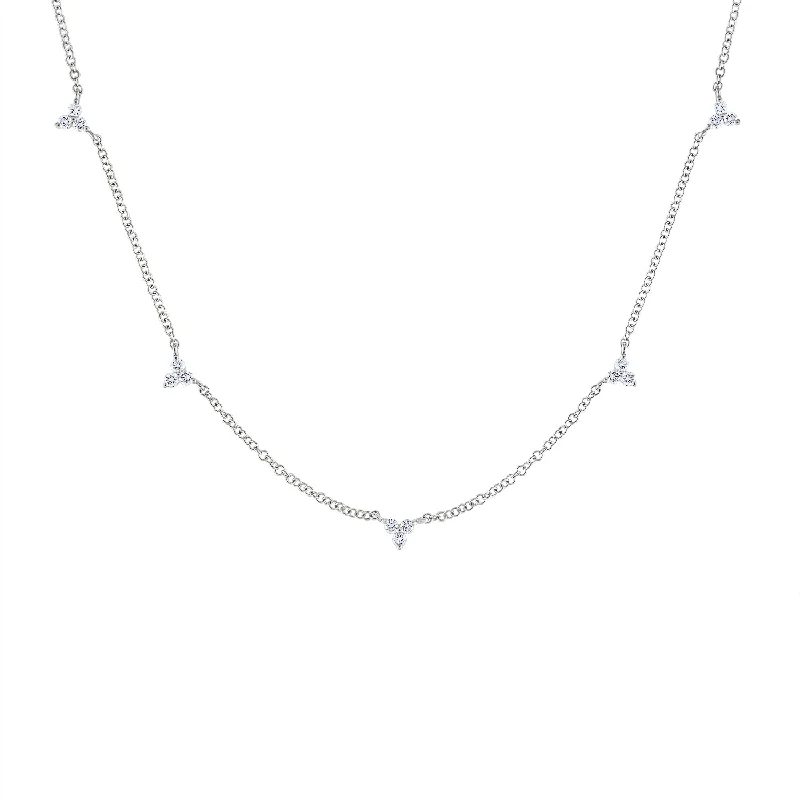 stunning gold necklaces for engagement -14KT GOLD DIAMOND SMALL FIVE STATION TRIO NECKLACE