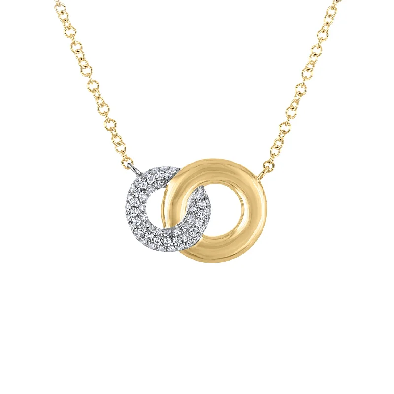 stylish wedding rings with gemstones -14KT GOLD DIAMOND INTERLOCKING CIRCLE NECKLACE