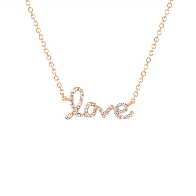 stunning custom gold jewelry for weddings -14KT GOLD DIAMOND LOVE SCRIPT NECKLACE