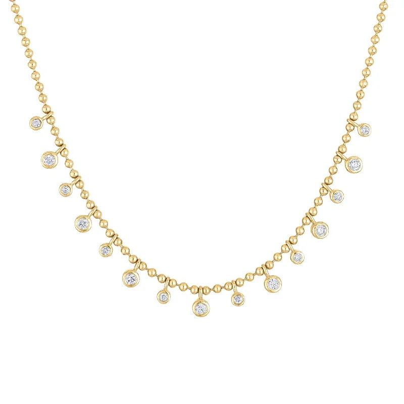 high-end gold wedding jewelry sets -14KT GOLD DIAMOND MANY BEZEL DANGLE BALL NECKLACE