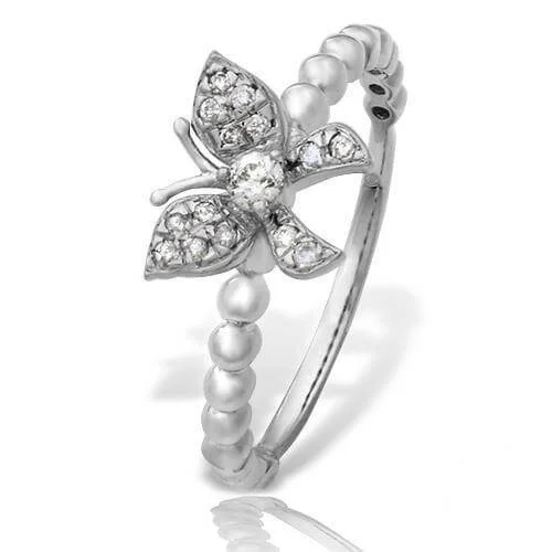 high-end engagement rings with gemstones -14KW 0.20CTW DIAMOND BUTTERFLY RING - BEADED SHANK