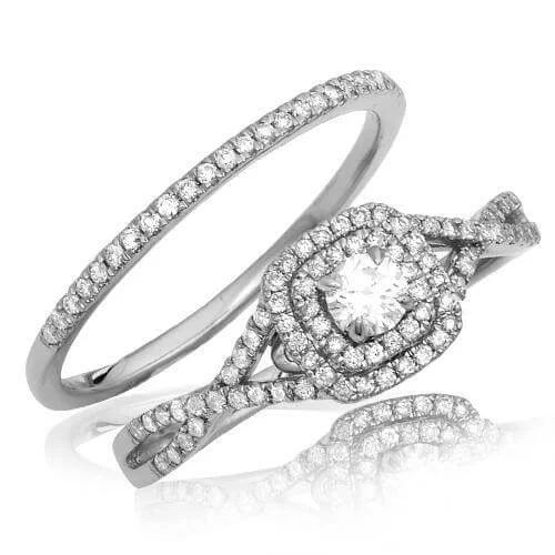 affordable wedding jewelry with diamonds -14KW 0.55CTW DIAMOND BRIDAL SET - DOUBLE SQUARE