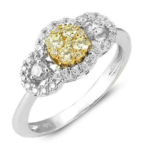 romantic pearl engagement rings for brides -14KW 0.65CTW FANCY YELLOW DIAMOND 3-STONE CLUSTER