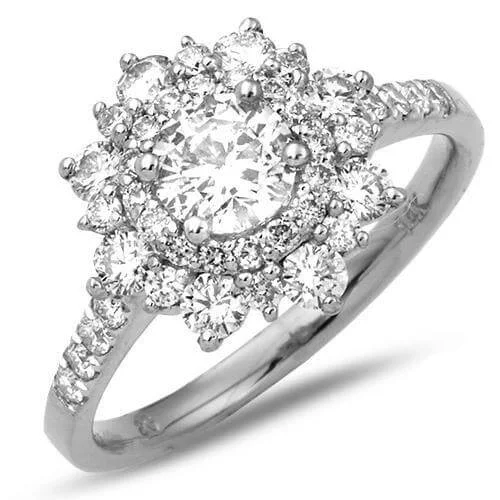 sparkling silver jewelry for engagements -14KW 1.35CTW DIAMOND RING WITH POINTED DOUBLE HALO