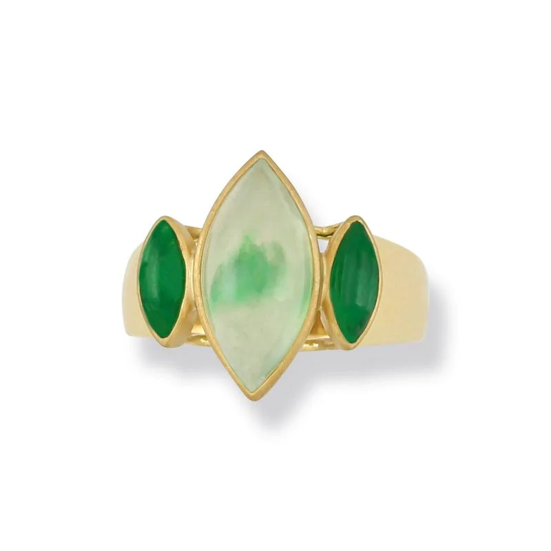 luxury gemstone rings for wedding bands -18k Yellow Gold Ice Jadeite Jade Marquise Ring